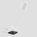 Zafferano Poldina Pro rechargeable white table lamp with sleek cordless design and modern style