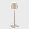 Zafferano Poldina Pro rechargeable sand-colored LED table lamp with sleek modern design and waterproof rating for indoor and outdoor use