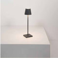 Zafferano Poldina Micro rechargeable grey table lamp with sleek, compact design on table