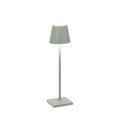 Zafferano Poldina Micro rechargeable sage green LED table lamp with modern design and waterproof rating.