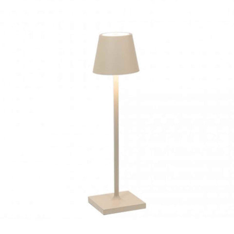 Zafferano Poldina Micro rechargeable sand finish table lamp with modern design and warm light
