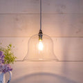 Bodium large clear glass pendant light with adjustable flex, modern bell-shaped shade for even light distribution in contemporary spaces