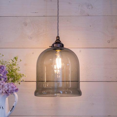 Hythe Medium Smoked Glass Shade pendant light with adjustable height and warm glow