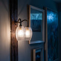 Camber Medium Ribbed Glass Shade Double Arm Wall Light with swan neck wall sconces for warm ambient lighting in bedrooms and living rooms