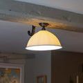 Denton Large Ribbed Ceramic Shade Flush Ceiling Light handcrafted porcelain ribbed design flush mount ceiling fixture