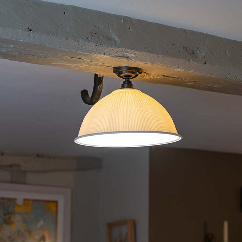 Denton Large Ribbed Ceramic Shade Flush Ceiling Light handcrafted porcelain ribbed design flush mount ceiling fixture