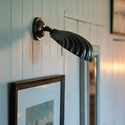 Hadlow Adjustable Brass Shell Wall Light with vintage Art Deco design and adjustable solid brass shell shade