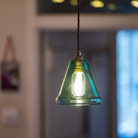 Rye Small Teal Glass Shade Pendant Light with hand-blown teal glass shade and adjustable flex for elegant home lighting