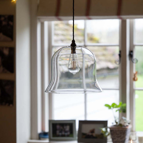 Bodium XL clear glass shade pendant light with oversized ribbed globe design and adjustable flex for elegant interior lighting