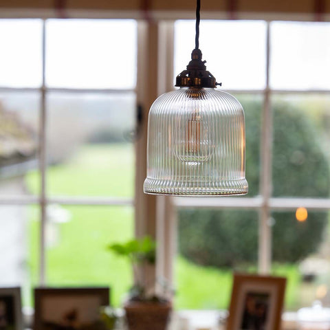 Hythe Medium Prismatic Glass Shade Pendant Light with handcrafted prismatic glass design and warm ambient lighting