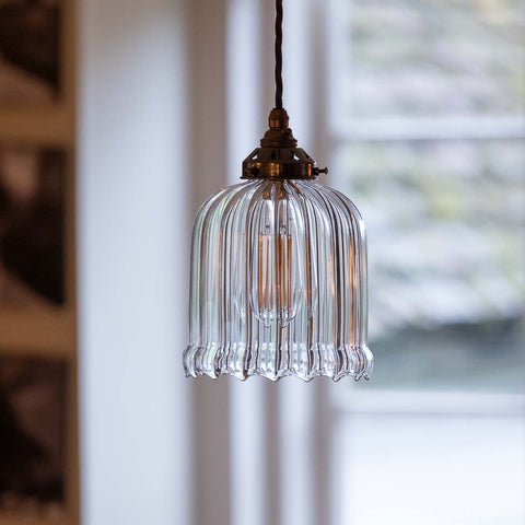 Hythe Small Ribbed Glass Shade Pendant Light with adjustable flex and ribbed glass shade for stylish interior lighting