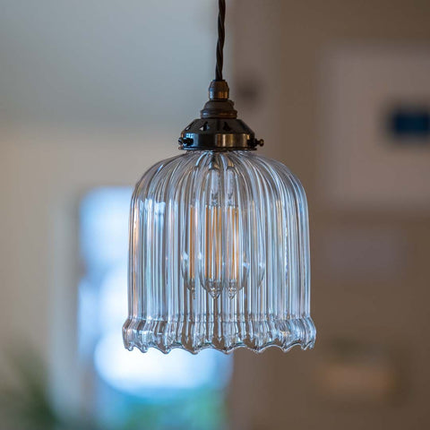 Hythe Small Ribbed Glass Shade Pendant Light with adjustable flex and ribbed glass shade for elegant interior lighting