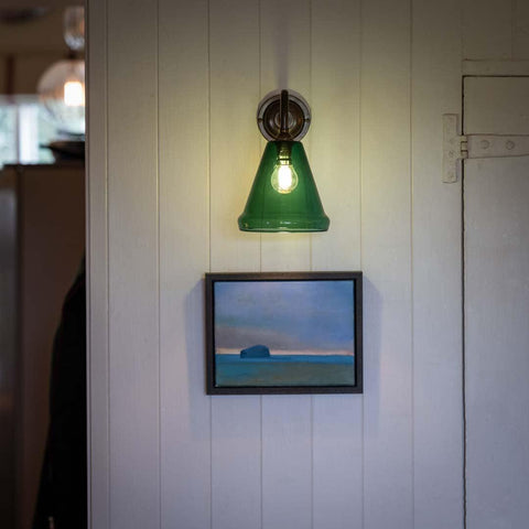 Rye Small Teal Glass Shade Wall Light with clear glass shade and push switch