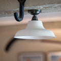 Hartington Ribbed Ceramic Shade Flush Ceiling Light with flared ribbed ceramic shade providing warm, diffused ceiling illumination