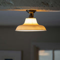 Hartington Ribbed Ceramic Shade Flush Ceiling Light with flared ribbed ceramic shade providing warm, soft illumination and low-profile ceiling fit