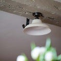 Hartington Ribbed Ceramic Shade Flush Ceiling Light with flared ribbed ceramic design providing warm, diffused light for low ceilings