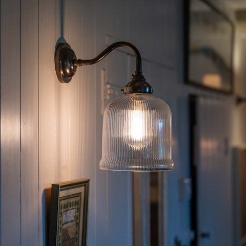 Hythe Small Prismatic Glass Wall Light with handcrafted prismatic shade for warm, elegant wall illumination