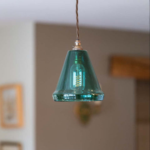 Rye Small Teal Glass Shade Pendant Light with hand-blown teal glass and adjustable flex for elegant home lighting