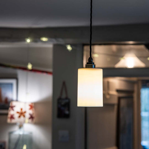 Stockwell Small Ceramic Shade Pendant Light in a farmhouse