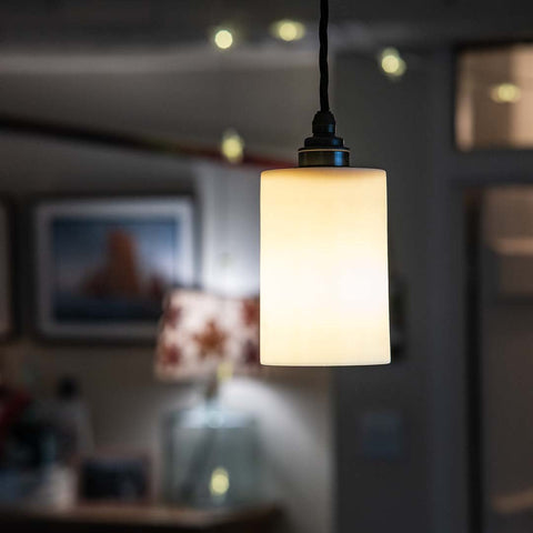 Stockwell Small Ceramic Shade Pendant Light in a farmhouse