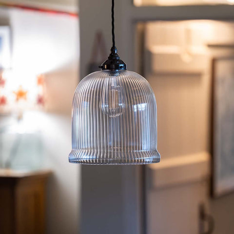 Hythe Medium Prismatic Glass Shade Pendant Light with handcrafted prismatic glass shade and warm ambient lighting