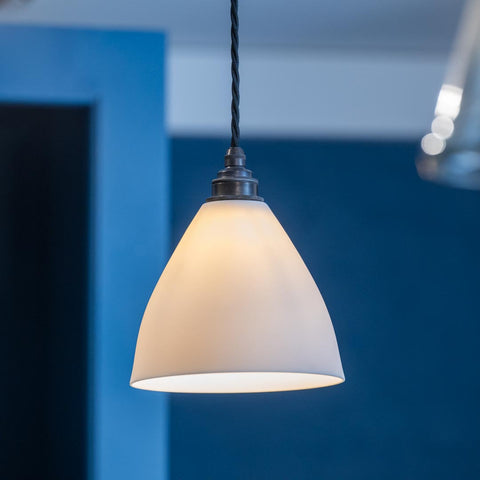 Langton Ceramic Shade pendant light with handcrafted ceramic lampshade creating warm ambient glow