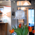 Bodium XL Ribbed Glass Shade Pendant Light with oversized ribbed glass shade and adjustable hanging flex
