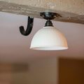 Denton Medium Ribbed Ceramic Shade Flush Ceiling Light with handcrafted ribbed porcelain shade and soft ambient glow