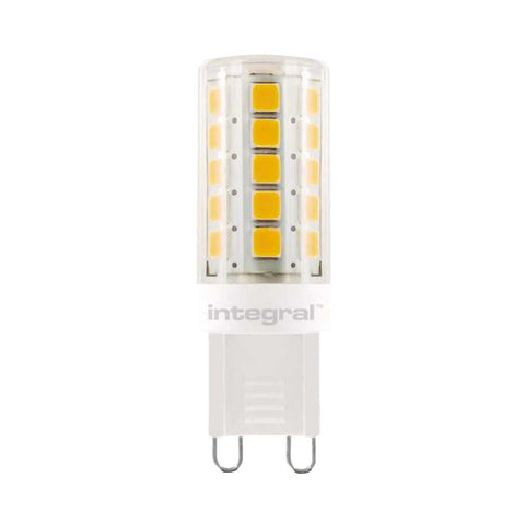 LED G9 360 emitting 2.7W dimmable bulb with 2700K warm white light and 300 lumens brightness