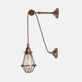 Kairi Pulley Wall Light vintage industrial brass cage wall sconce with adjustable pulley and braided cord