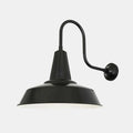 Salton Wall Light industrial-style black metal wall lamp with curved arm and wide shade