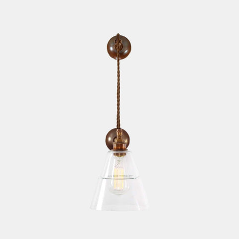 Kairi Pulley Wall Light with clear glass shade and antique brass pulley fixture