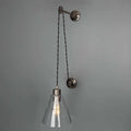 Kairi Pulley Wall Light with adjustable pulley cable, clear glass shade, and industrial vintage design in silver finish