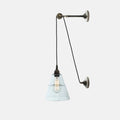 Kairi Pulley Wall Light with clear glass shade, adjustable pulley arm, and industrial vintage design in silver finish