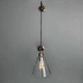 Kairi Pulley Wall Light with clear glass shade and adjustable industrial pulley cable in silver finish