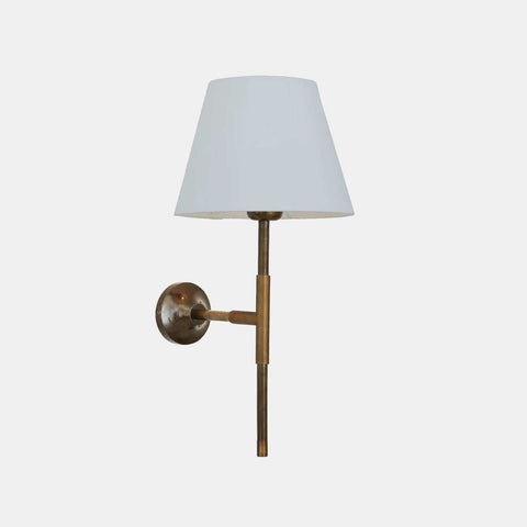 Tenby Brass Wall Light with 20cm white empire cotton fabric lampshade, elegant brass wall sconce for home interiors