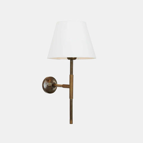 Tenby Brass Wall Light with white empire fabric lampshade and antique brass finish wall sconce