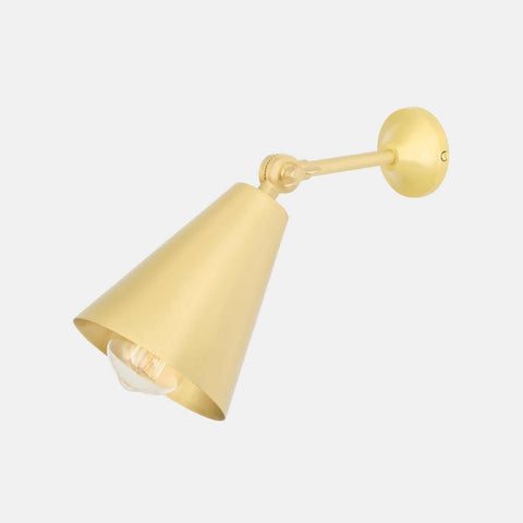 Moya Brass Wall Light with adjustable arm and cone-shaped shade in sleek brass finish for stylish, directional lighting