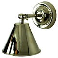 Henley Adjustable Wall Light polished nickel finish with adjustable bell-shaped shade and dimmable feature