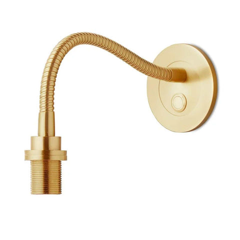 Pooky Phoebe Fully Adjustable Wall Light with flexible gold arm and round base switch, ideal for bedside reading and stylish lighting.