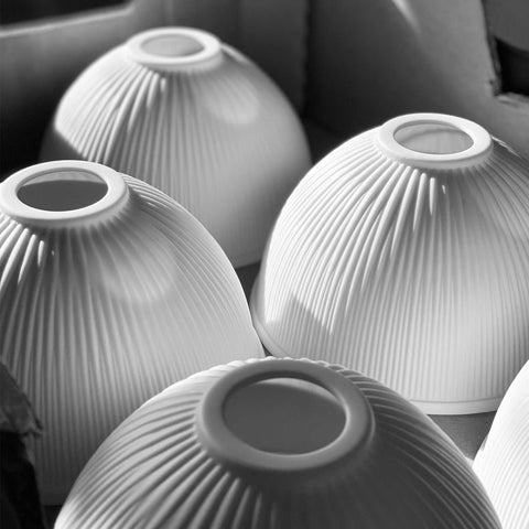 Denton ribbed ceramic shades with prismatic finish for wall light fixtures