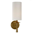 Drunmore Single Sconce wall light with solid brass base and white linen shade by Aerin Lauder
