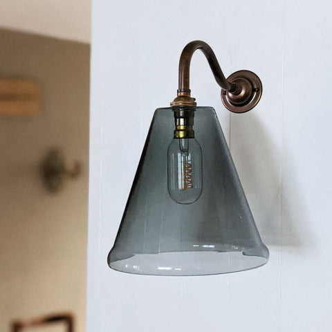 Rye Smoked Glass Wall Light medium handcrafted with hand-blown smoked glass shade and bronze mount