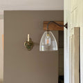 Margate small ribbed glass shade wall light with hand-blown textured glass and bronze fitting mounted on wooden bracket