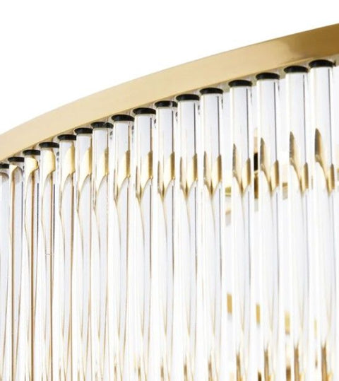 Pooky Athena Chandelier pendant light with elegant brass and glass rods creating a modern, sophisticated glow