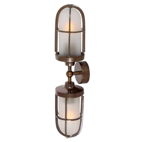 Clayton Bathroom Double Well Wall Light with industrial glass design and warm glow