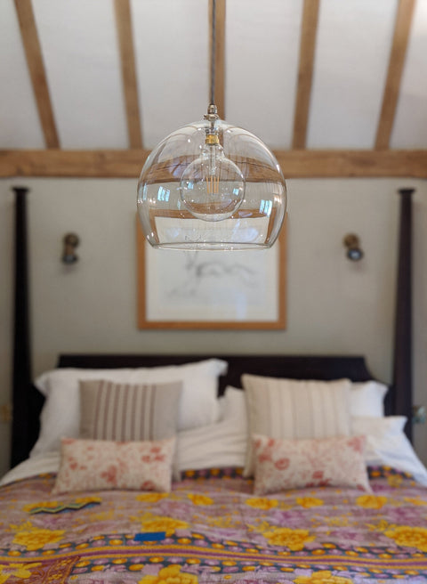 Handmade Pendant Light show in a bedroom.