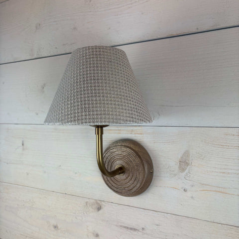 Waffle Fabric Shade Wall Light With Wooden Base