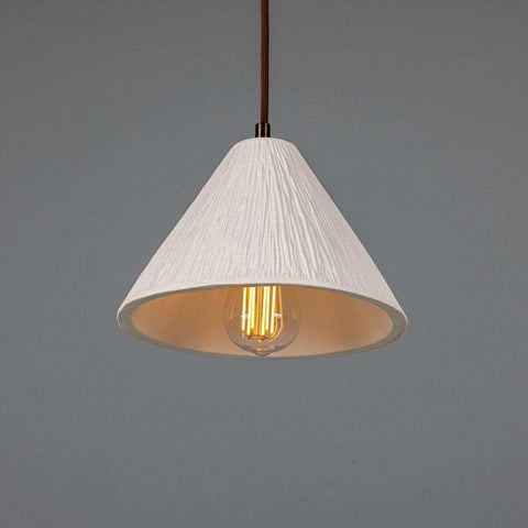 Tilia Organic Ceramic Cone Pendant Light 24cm, Matte White Striped